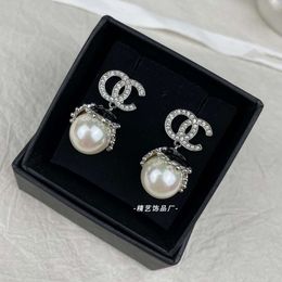 Designer channel New Platinum Black Flower Bract Pearl Pendant Earrings Grandmas end Earrings