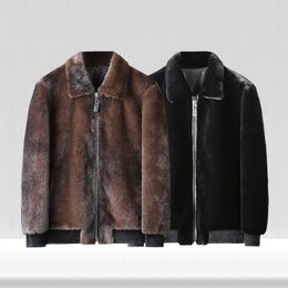 Winter Golden Mink Fleece Mens Jacket for Warmth Thickened Fur and Integrated Velvet Collar Handsome Size 9XVZ