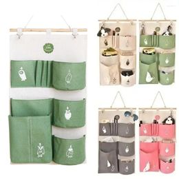 Storage Bags 9-Pockets Cotton Linen Fabric Wall Door Hanging Bag Organizer Pouches Wardrobe Closet Sundries