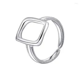 Cluster Rings 2024 S In Europe And America S925 Sterling Silver Versatile Fashion Trend Hollow Square Open Ring Female