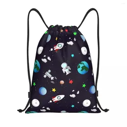 Shopping Bags Space Universe Drawstring Women Men Foldable Gym Sports Sackpack Galaxy Rocket Planet Storage Backpacks