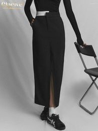 Skirts Clacive Fashion Slim Black Women'S Skirt 2024 Casual High Waist Slit Long Elegant Classic Office Faldas Female Clothing