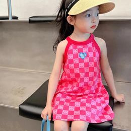 Girl Dresses Baby Girls One-piece Dress 2024 Summer Grid Printed Costume Kids Sleveless Beach Children's Outfits Princess Clothing