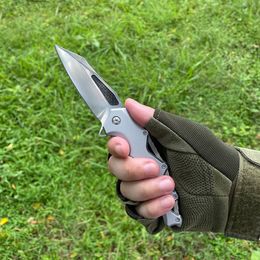 High Quality A2407 Flipper Folding Knife D2 Satin Blade Stainless Steel Handle Outdoor Camping Hiking Ball Bearing Fast Open EDC Pocket Folder Knives
