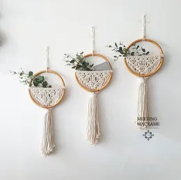 Tapestries Macrame Wall Hanging Nordic Ins Door Decoration Home Background Round Tapestry Woven Flower Pot Dorm Room Decor