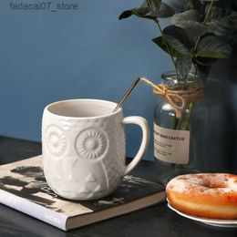 Mugs 2024 NEW Garden Style Creative Ceramic Relief Owl Mug Coffee Cup Milk Mug Tea Cup Fashion Office Ceramics Mug Couples Cup Q240202
