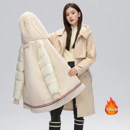 Women's Trench Coats Winter Jacket Removable Liner 2024 Parkas Thick Warm Fur Lining Long Parka Hooded Fleece Padded Coat Distachable