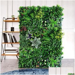 Decorative Flowers Wreaths Decorative Flowers Artificial Plant Rattan Fake Panel Lawn Simation 20X20In Green Leaf Grass Mesh Grille Dhchv