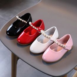 Solid Color Mary Janes Kids Shoes for Girls Flats Pearl Beading PU Leather Princess Shoes Girl Baby Toddlers Size 21-32 240129