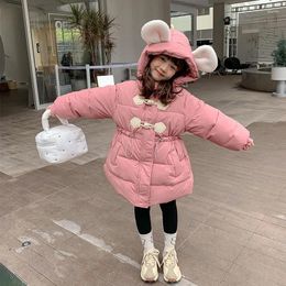 Down Coat Fashion Girls Parka Winter Warm Jacket Child Cute Ear Children's Teenage Outwear Horn Button Kids Snowsuit XMP322