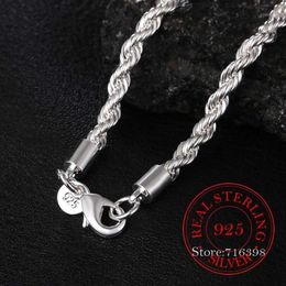 Width Real 100% 925 Sterling Silver Men Rope Chain Fashion Unisex Party Wedding Gift Necklace Jewellery dz Chains228N