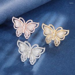 Cluster Rings Sparkling Big Butterfly Cubic Zircon Women Luxury Wedding Cocktail Party Fine Jewelry Birthday Gift Drop