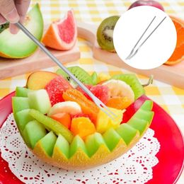 Dinnerware Sets 2 Pcs Fruit Party Supplies Two Teeth Dessert Forks Stainless Steel Practical Cake Banquet