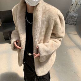 Winter Feel Thickened and Warm Imitation Mink Fur with Cotton Mens Cardigan Plush Temperament Coat Jacket Trendy HT2Z