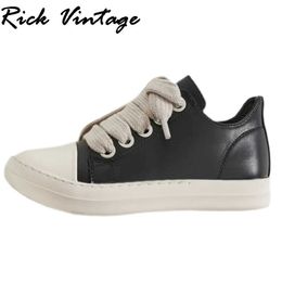 Dress Shoes Rick Vintage Jumbo Lace Sneakers Low Top Woman Designer Shoes Men Casual Shoes Leather Women Flats Shoes NewTrainer Size 45 46