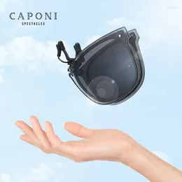 Sunglasses CAPONI Foldable Men's Clip TR-90 Easy Flipped Up Glasses Polarized UV400 Protect Eyes Light On Frame CP1013