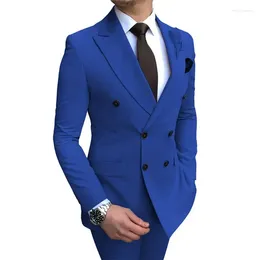 Men's Suits 2024 Fashion Men Slim Boutique Double Breasted Solid Color Sina Wedding Suit 2 Pcs Set Dress Blazers Jacket Pants Trousers