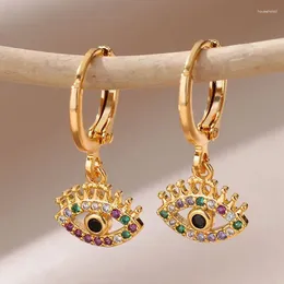 Stud Earrings Multicolor Cubic Zirconia Evil Eye For Women Stainless Steel Random Rhinestone Dangle Hoop Wedding Jewellery