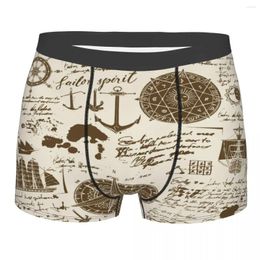 Underpants Boxer Men Shorts Underwear Male Old Manuscript With Caravels Wind Rose Anchors Boxershorts Panties Man Sexy
