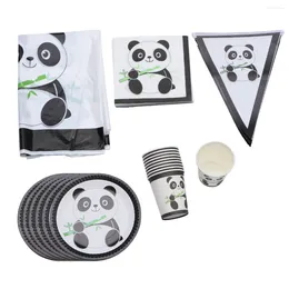 Disposable Dinnerware Pennant Banner Panda Paper Dish Plate Cup Tissue Tablecloth Birthday Party Supplies