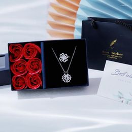 Pendant Necklaces Jewellery Gift Rose Box Set Luxury Four Leaf Clover Necklace For Women Crystal Heart Magnetic Ring Gifts Girl Mom Wife