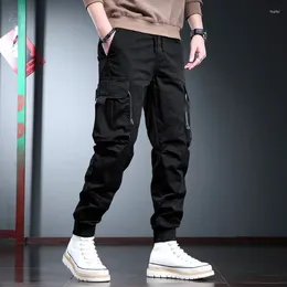 Men's Pants Fashion Tactical Black Cargo Men Casual Cotton Pencil Streetwear Hip Hop Big Pockets Drawstring Trousers