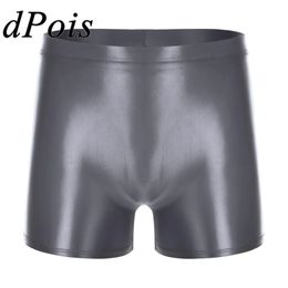 Mens Glossy Mid Waist Board Shorts Elastic Waistband Yoga Sportswear Men's Swimwear Hommes Short Pants Boxer Briefs 240129