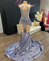Sier Showly Diamonds Sukienki na studniówkę dla czarnych dziewczyn 2024 liliowe koraliki kryształowe cekiny wieczorowe suknia urodzinowa sukienka urodzinowa