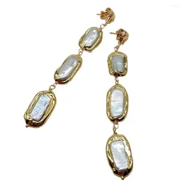 Stud Earrings YYGEM Gold Elephant Charm Cultured White Biwa Freshwater Pearl Wrap