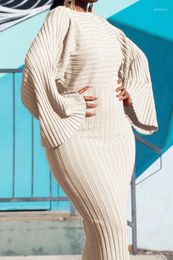 Casual Dresses 2024 Luxury Designer Young Sexy Sweet Office Lady Knit Full Sleeve Style High Waist Women Long Skinny Pencil Dress