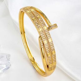 Designer Multi Layer 18k Gold Plated Engraved Zircon Brass Nail Bracelet Women