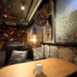 Wall Lamp Sconce Light Adjustable Restaurant Retro Industrial Lifting Pulley Lantern FixturesPendant Corridor Cafe