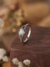 Cluster Rings 925-Silver Women's Ring With Heart Shaped Opal And Carving Decoration Simple Lovely Design For Girls' Daily Or Party