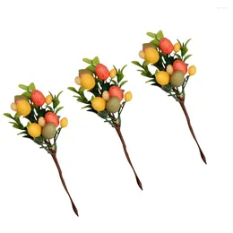 Decorative Flowers 6 Pcs Colorful Eggs Branches Green Leaves Simulated Bamboo DIY Crafting Accessories For Easter Christmas Plants