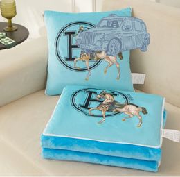 New Luxury Horse Pillow Sofa Car Throw Pillow Blanket 2-in-1 Foldable Pillow Quilt Cute Cartoon Design Cushion Blanket For Home Office Car Travel