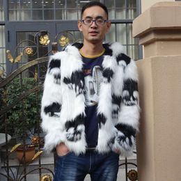 Mens Autumn and Winter Clothing Slim Fitting Hooded Faux Designer Fur Coat Nightclub Personalised Trend Skull Head SR0S