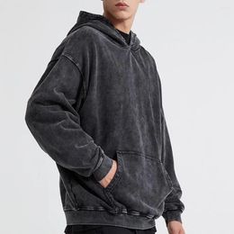 Men's Hoodies Retro Washed Craft Top Hooded Hoodie Vintage Unisex Hop Streetwear Pullover Thick Loose With Big Patch Pocket For Men