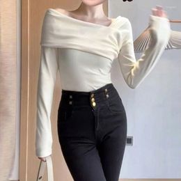 Women's T Shirts White Solid Color Blouse Spring Summer Shirt 2024 Design Korean Style Elegant Long Sleeve Square Collar Fashion Clothing