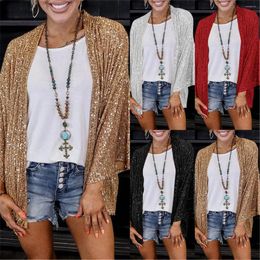 Women's Jackets Bling Sequins Shiny Jacket For Women Autumn Winter Long Sleeve Gold Silver Cover Ups Cardigans Female Coat Blazer