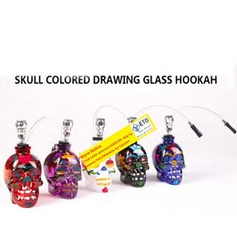 Skull Head Smoking Pipes Glass Hookahs Bong Zinc Alloy & Glass With Leather Hose Portable Mini Pipes Smoking Accessories LL