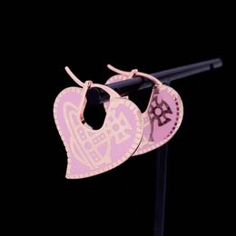 Designer Luxury Jewellery VivienenWestwoods Satellite Viviane Westwood New Western Empress Dowager Pink Enamel Love Earrings for Women Sweet Gear Heart Saturn Earr