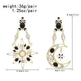 Dangle Earrings Fashion Bohemian Ethnic Style Black Rhinestone Women's Sun Moon Pendant