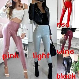 S-3Xl Wet Look Leather Leggings Women High Waist Leggings Stretch Slim Red Black Legging Fashion Pu Pants Women 240131