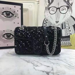 2021 Women Designer Shoulder Bags Embroidery Silver Chain Bags Classic Letter Lady Handbag Top Quality Sequins Crossbody Bag Purse185H