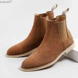 Boots Mens Retro Suede Genuine Leather Chelsea Boots Men Fashion Ankle Boot Mens Casual British Style Short Boots High-Top Shoes