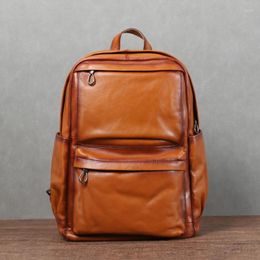 Backpack Real Leather Men's Cowhide Laptop Bag Casual Business Men Travel Bags Large Capacity School Backpacks