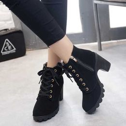 Boots New Spring Women Pumps Boots High Quality Lace-up Ladies Shoes PU High Heels Boots