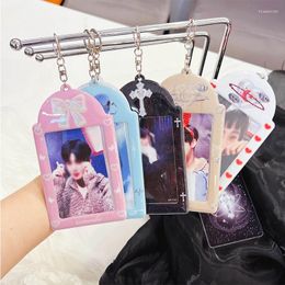 Frames Kpop 3 Inch Pocard Holder PVC Idol Pocards Storage Case With Keychains Sweet Girls Bus Card Student Stationary