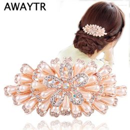 Hair Clips Ornaments AWAYTR Female Hairpins Peacock Hairpin Pearl Cystal Women Jewelry Rhinestone Barrettes