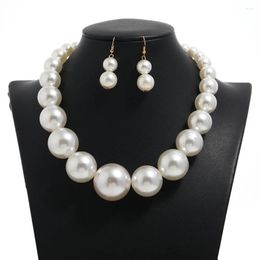 Necklace Earrings Set Womens Simple Large Pearl Short